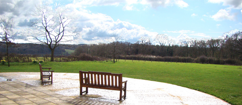 View of the patio and the field at the back of the hall